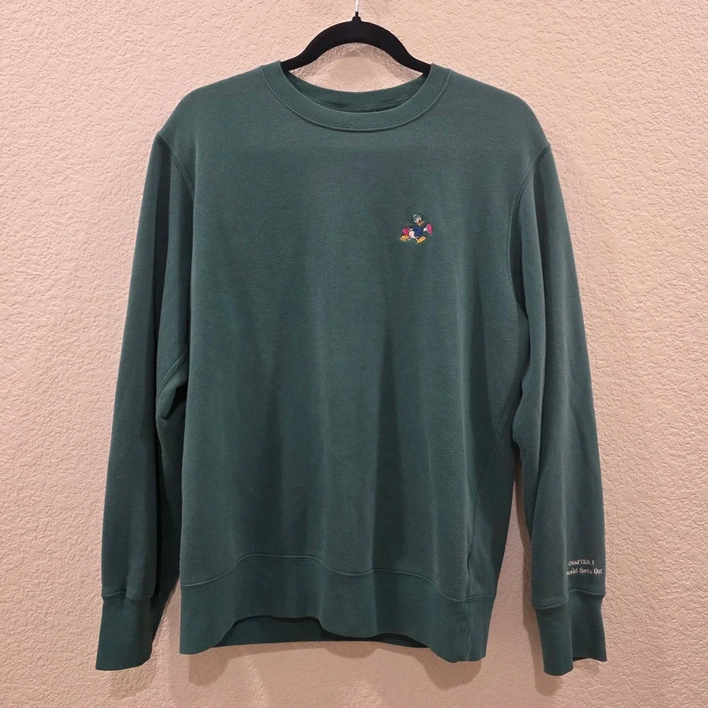 Uniqlo UT Disney Donald Duck Sweatshirt Teal Green Embroidered Mens Medium
